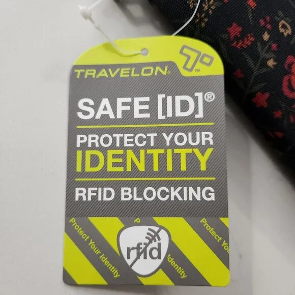 Travelon Safe ID‎ Navy Floral Wristlet Wallet RFID Blocking Wraparound Zip NWT - Picture 4 of 8